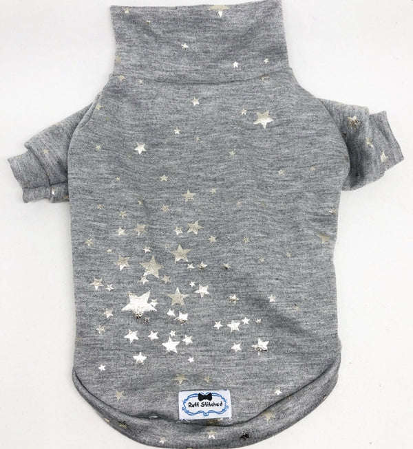 T-Shirt - Silver Foil Stars on Grey - Ruff Stitched